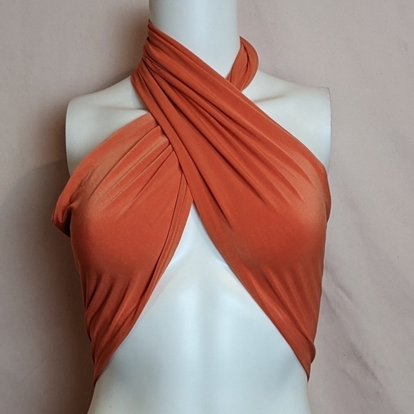 Orange Halter Neck Y2K Crop Top - Picture 1 of 4